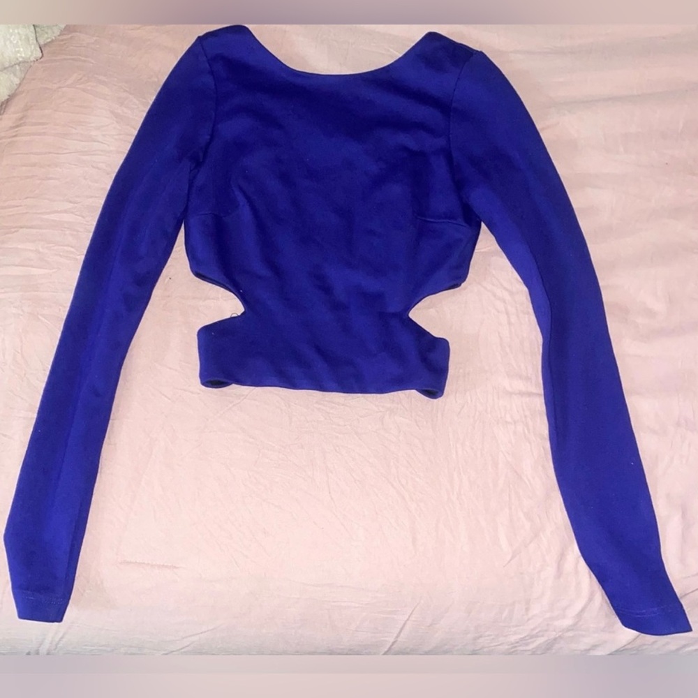 Nasty Gal Long Sleeve Crop Top with Side Cut Outs, Purple, XXS